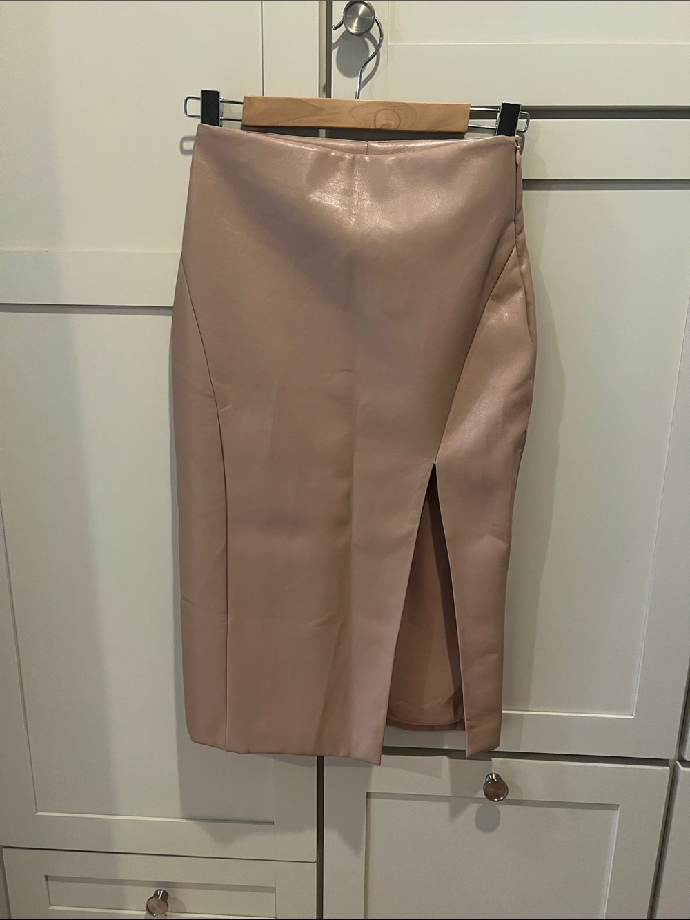 Size Small Jezabel Faux Leather Midi Skirt in Nude SUPERDOWN